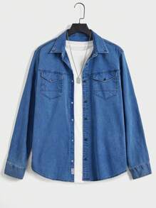 RueChic Men Flap Pocket Denim Jacket Without Tee - Medium Wash - View 1