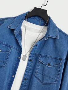 RueChic Men Flap Pocket Denim Jacket Without Tee - Medium Wash - View 2