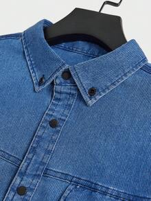 RueChic Men Flap Pocket Denim Jacket Without Tee - Medium Wash - View 3