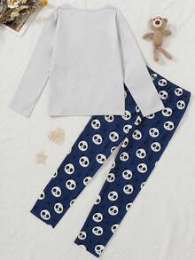 男童熊貓臉印花長袖t卹+熊貓印花長褲睡衣套裝 - 淺灰色 - 查看 2