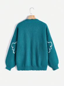 SHEIN Qutie Plus Ghost Pattern Drop Shoulder Cardigan - Blue - View 2