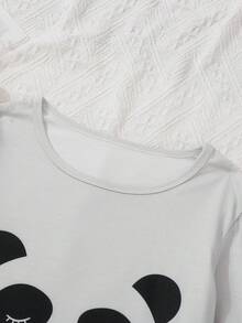 男童熊貓臉印花長袖t卹+熊貓印花長褲睡衣套裝 - 淺灰色 - 查看 3