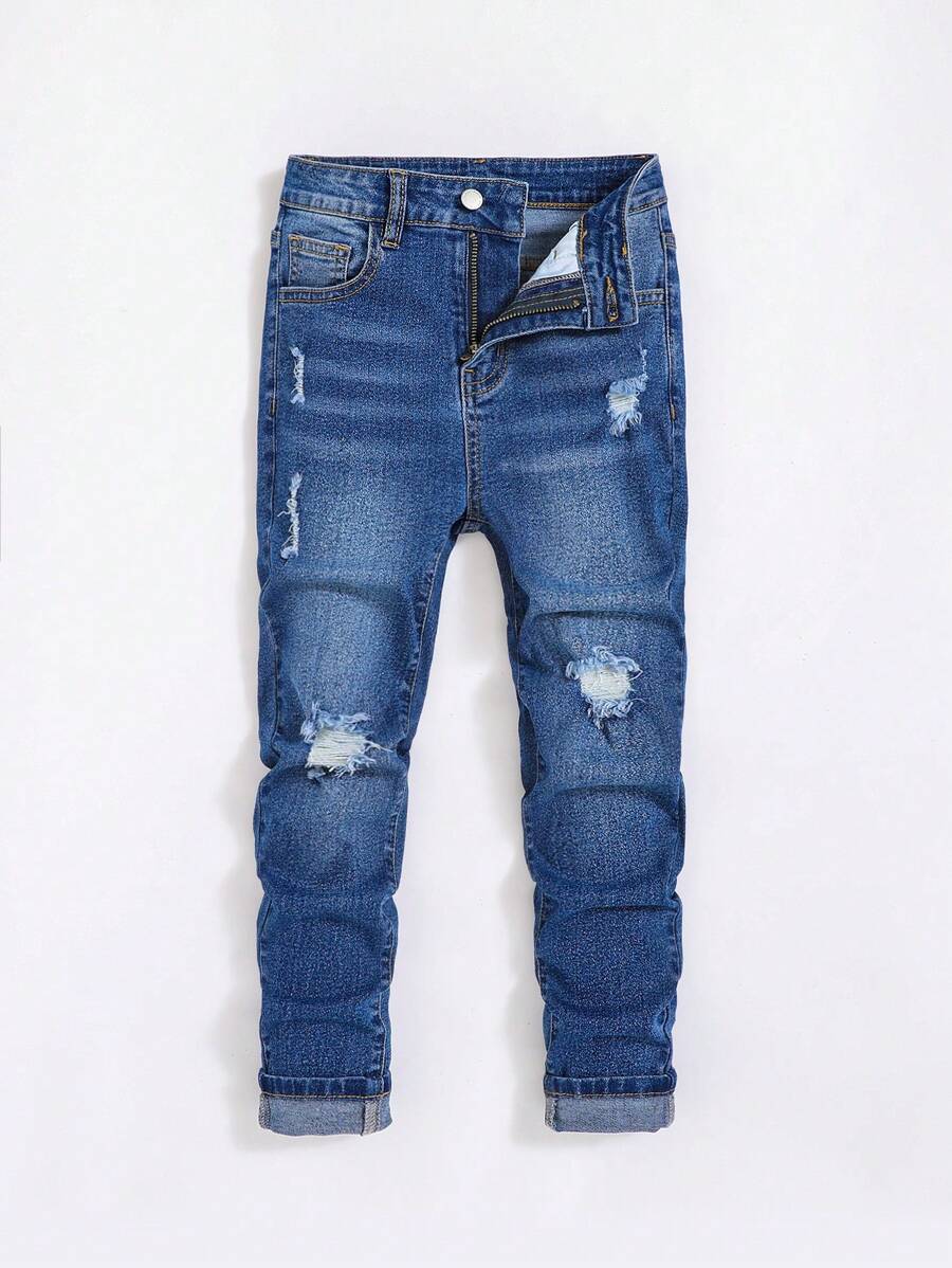 SHEIN Tween Boy Ripped Washed Jeans
