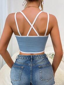 Tương phản ràng buộc Mùa vụ Cơ bản Áo - Màu xanh lam - Xem 2