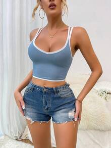 Tương phản ràng buộc Mùa vụ Cơ bản Áo - Màu xanh lam - Xem 4