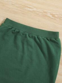 SHEIN Tween Girls' Sporty Casual Knitted Embroidered Sweatshirt And Skirt Set