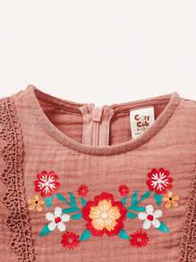 Cozy Pixies Baby Girl Floral Print Smock Dress - Coral Pink - View 3