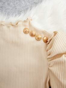 SHEIN Tween Girl Ruffle Trim Tee & Gingham Print Trousers & Hat - Multicolor - View 3