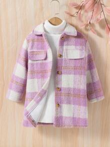 SHEIN Young Girl Plaid Print Flap Detail Button Front Overcoat Without Sweater - Multicolor - View 1