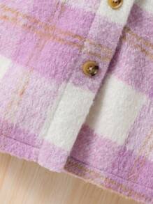 SHEIN Young Girl Plaid Print Flap Detail Button Front Overcoat Without Sweater - Multicolor - View 3