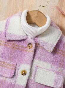SHEIN Young Girl Plaid Print Flap Detail Button Front Overcoat Without Sweater - Multicolor - View 4