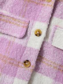 SHEIN Young Girl Plaid Print Flap Detail Button Front Overcoat Without Sweater - Multicolor - View 8