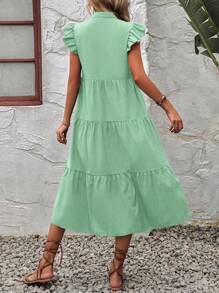 SHEIN VCAY 缺口領荷葉邊娃娃裙 - 薄荷綠 - 查看 2