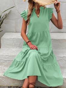 SHEIN VCAY 缺口領荷葉邊娃娃裙 - 薄荷綠 - 查看 3