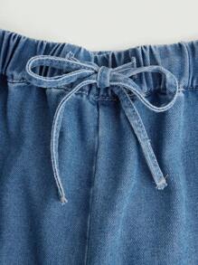 SHEIN 青少女束腰卷邊牛仔褲 - 中等水洗藍 - 查看 4