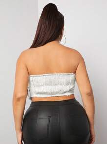 SHEIN SXY Plus Zip Up Raw Hem Tube Top - White - View 2