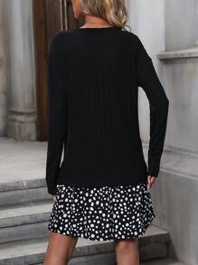 SHEIN LUNE Vestido smock con estampado de lunares de hombros caídos bajo con fruncido - Negro - Ver 2