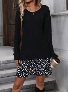 SHEIN LUNE Vestido smock con estampado de lunares de hombros caídos bajo con fruncido - Negro - Ver 5