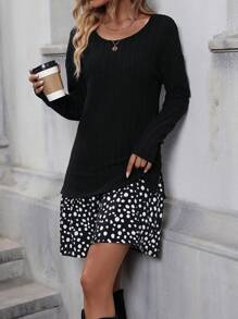 SHEIN LUNE Vestido smock con estampado de lunares de hombros caídos bajo con fruncido - Negro - Ver 6