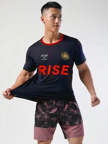 Manfinity Sport Corelite Men Letter Graphic Sports Tee Workout Tops - Black - View 1