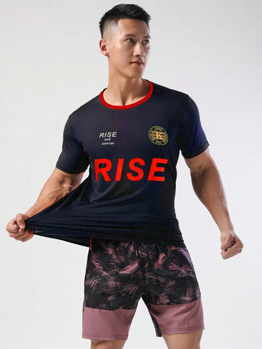 Manfinity Sport Corelite Men Letter Graphic Sports Tee Workout Tops - Black - View 1