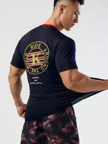 Manfinity Sport Corelite Men Letter Graphic Sports Tee Workout Tops - Black - View 2