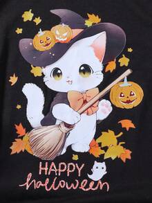 SHEIN 女大童1入組萬聖印花T恤 - 黑色 - 查看 3