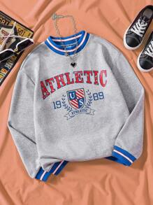 SHEIN 女大童字母圖案條紋飾邊運動衫 - 灰色 - 查看 1