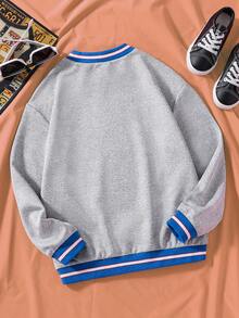 SHEIN 女大童字母圖案條紋飾邊運動衫 - 灰色 - 查看 2