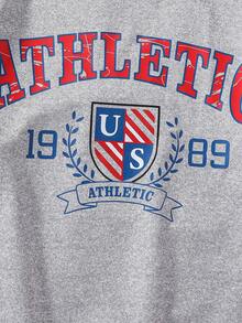 SHEIN 女大童字母圖案條紋飾邊運動衫 - 灰色 - 查看 3