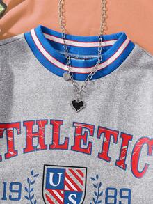 SHEIN 女大童字母圖案條紋飾邊運動衫 - 灰色 - 查看 5