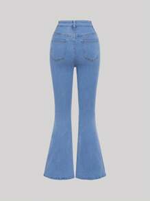 SHEIN Girlism Tween Girl Butterfly Print Ripped Flare Leg Jeans - Light Wash - View 2