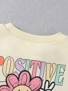 SHEIN Cô Gái Trẻ Đồ họa hoa & khẩu hiệu Áo nỉ - Màu be - Xem 5
