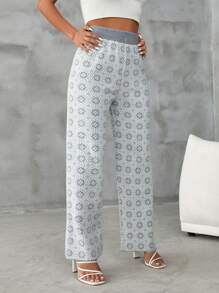 RueChic Allover Pattern Wide Leg Knit Pants - Multicolor - View 4