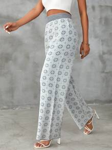 RueChic Allover Pattern Wide Leg Knit Pants - Multicolor - View 5