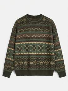 ROMWE Academia Geo Pattern Drop Shoulder Sweater