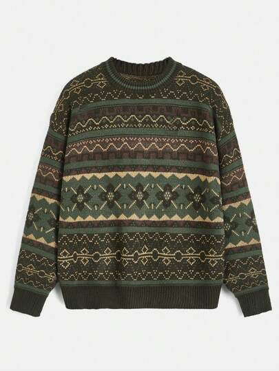 ROMWE Academia Geo Pattern Drop Shoulder Sweater