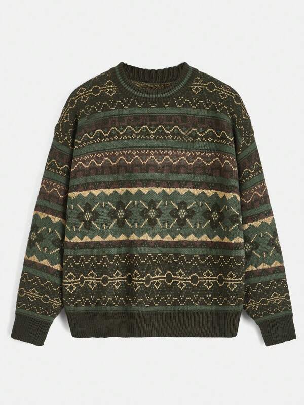 Academia Geo Pattern Drop Shoulder Sweater