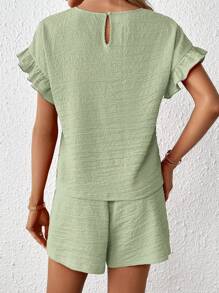 SHEIN Essnce Flounce Sleeve Top & Knot Waist Shorts