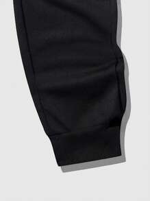 ROMWE MEN Anime 男士日文圖案&龍圖案抽繩衛褲 - 黑色 - 查看 3