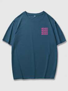 ROMWE MEN Street Life Nam Khẩu hiệu & Đồ họa Hoạt hình Áo thun - Màu xanh lam - Xem 2