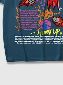 ROMWE MEN Street Life Nam Khẩu hiệu & Đồ họa Hoạt hình Áo thun - Màu xanh lam - Xem 5