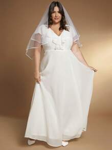 SHEIN Belle Plus Ruffle Trim Chiffon Wedding Dress Without Veil - White - View 1