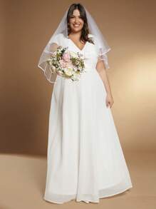 SHEIN Belle Plus Ruffle Trim Chiffon Wedding Dress Without Veil - White - View 5