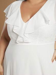 SHEIN Belle Plus Ruffle Trim Chiffon Wedding Dress Without Veil - White - View 6