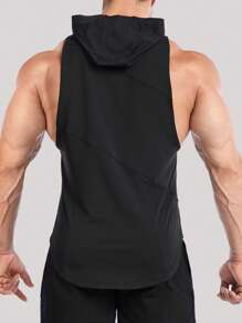 男士素色連帽運動背心 - 黑色 - 查看 5
