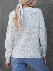 SHEIN Essnce 段染落肩袖套頭毛衣 - 白色 - 查看 2