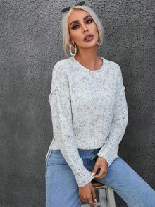 SHEIN Essnce 段染落肩袖套頭毛衣 - 白色 - 查看 4