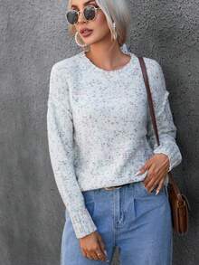 SHEIN Essnce 段染落肩袖套頭毛衣 - 白色 - 查看 6