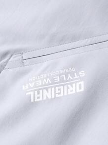 Manfinity Homme Áo khoác gió ngoài trời có khóa kéo họa tiết chữ cho nam không có áo phông - Xám - Xem 3